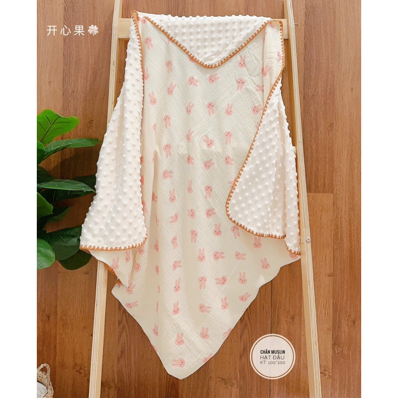 Chăn Xô musslin hạt đậu bo viền hãng Himom cho bé - chăn mềm thoáng khí cho bé