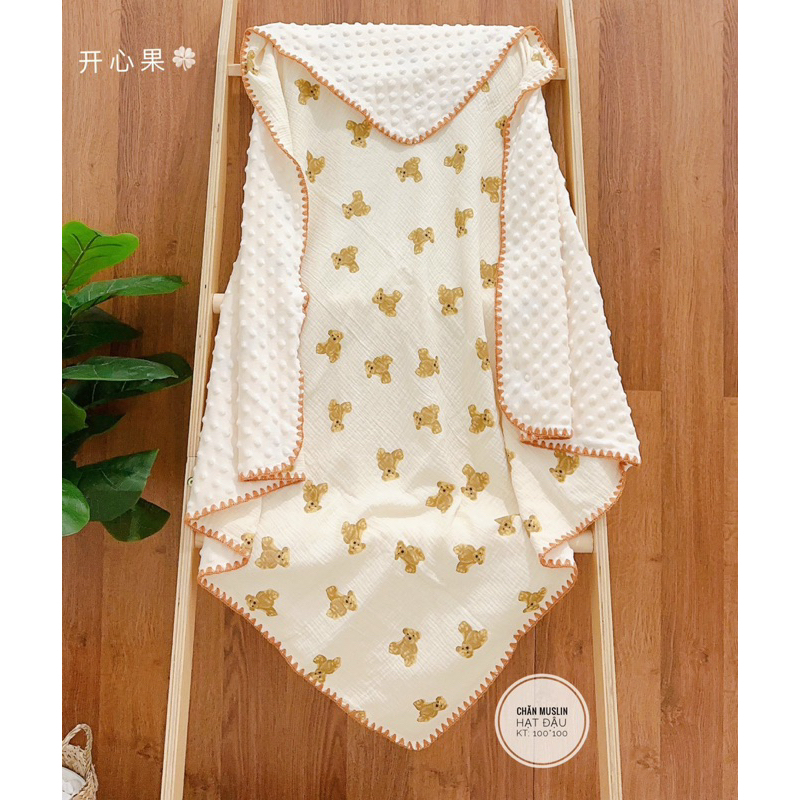 Chăn Xô musslin hạt đậu bo viền hãng Himom cho bé - chăn mềm thoáng khí cho bé