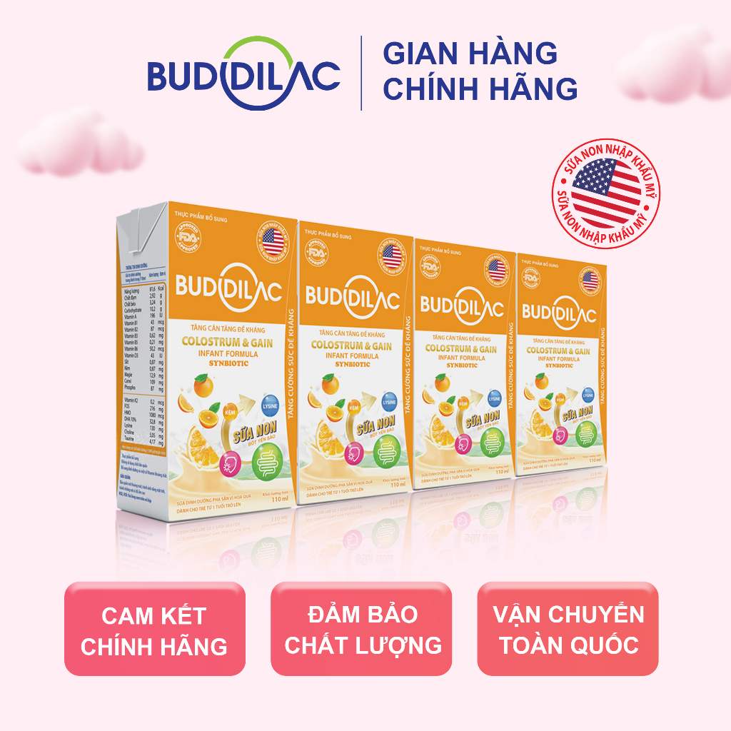 Sữa pha sẵn Buddilac Colostrum & Gain hỗ trợ tăng chiều cao, cân nặng, trí não cho bé từ 1 tuổi