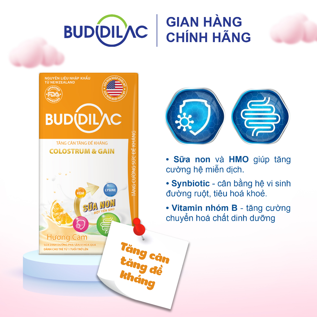 Sữa pha sẵn Buddilac Colostrum & Gain hỗ trợ tăng chiều cao, cân nặng, trí não cho bé từ 1 tuổi (1 thùng 48 hộp 110ml)