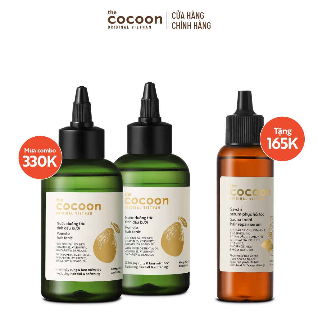 SPECIAL COMBO 2 chai Nước Dưỡng Tóc Tinh Dầu Bưởi 140ml - tặng Serum Sachi phục hồi tóc Cocoon 70ml