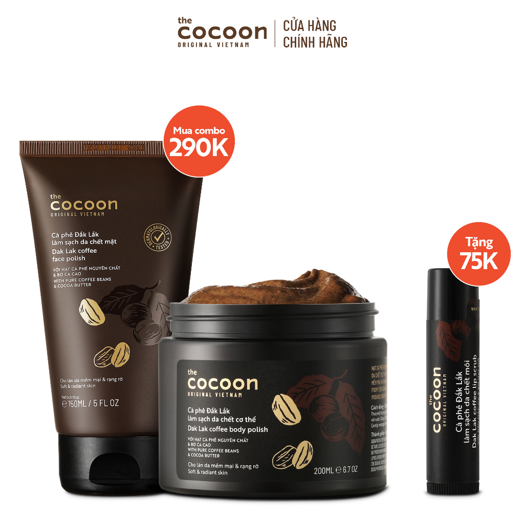 SPECIAL COMBO tẩy da chết cà phê Đắk Lắk Cocoon Tặng tẩy da chết môi cà phê Đắk Lắk 5g