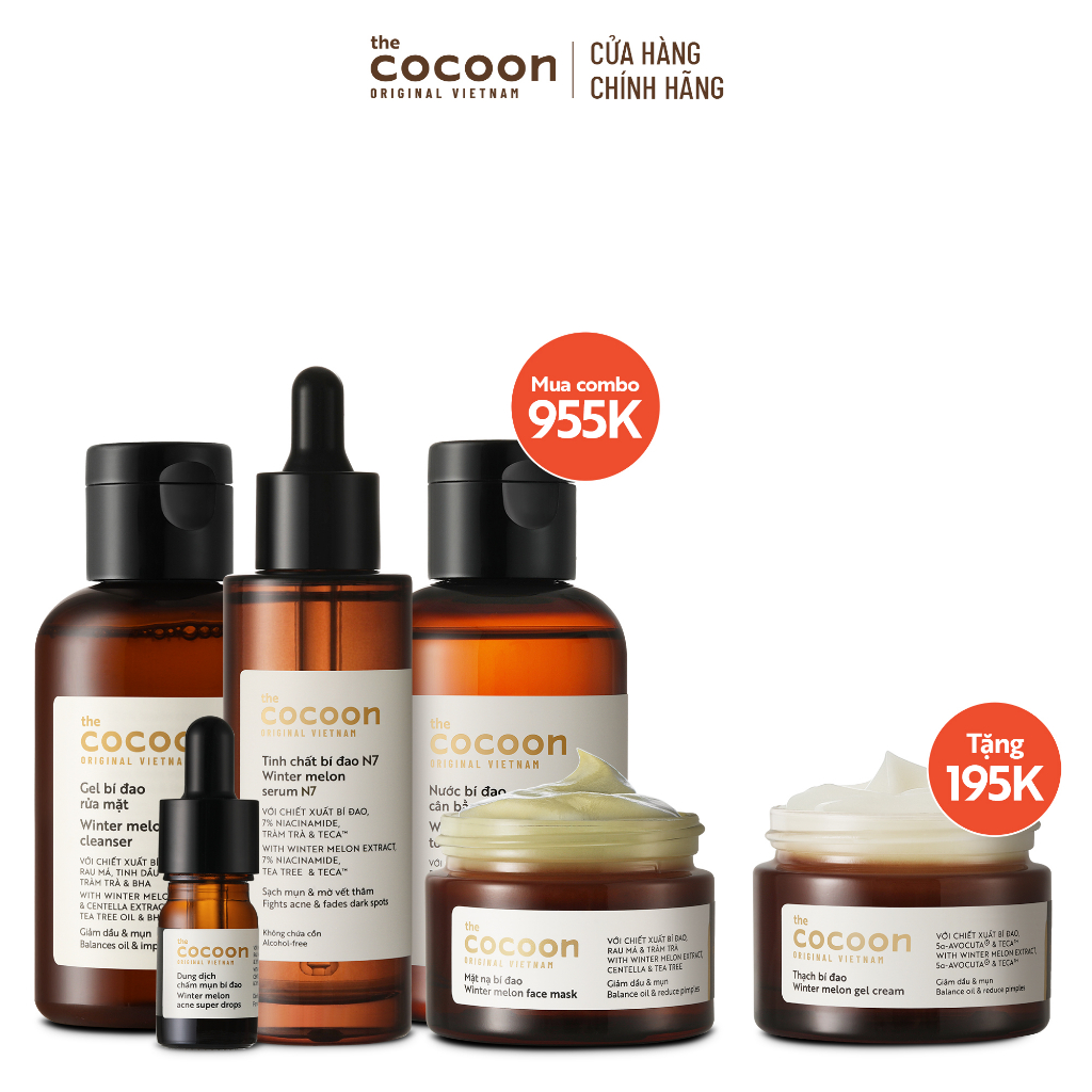 SPECIAL COMBO chăm sóc da mụn toàn diện Cocoon - tặng 1 thạch bí đao Cocoon 30ml