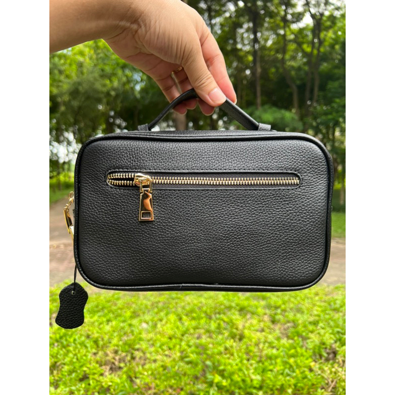 Túi cầm tay kết hợp đeo chéo 2 ngăn kéo có khóa số SPCT02 nam nữ cao cấp, da bò thật, thương hiệu LEXSHOES