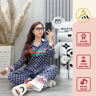 Bộ Đồ Ngủ Pijama Dài Tay Nữ ANH MỸ Chất Liệu Lụa Xước Ánh Kim Mềm Mịn Thoáng Mát SP0028