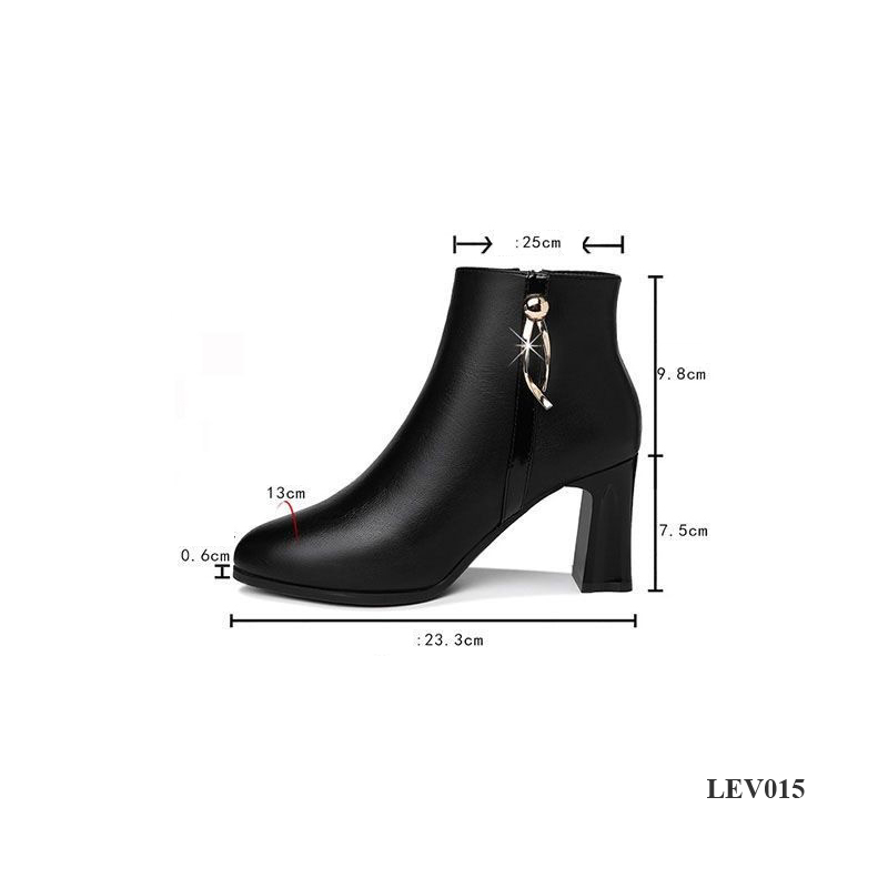 LEV015 - Boots nữ cao gót da bóng, cổ cao, mũi tròn phong cách Hàn Quốc, phù hợp đi chơi đi làm