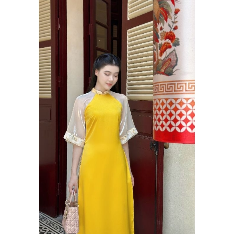 Áo dài nữ 💝FREESHIP💝 Áo dài cách tân màu đỏ màu vàng phối tay cực đẹp