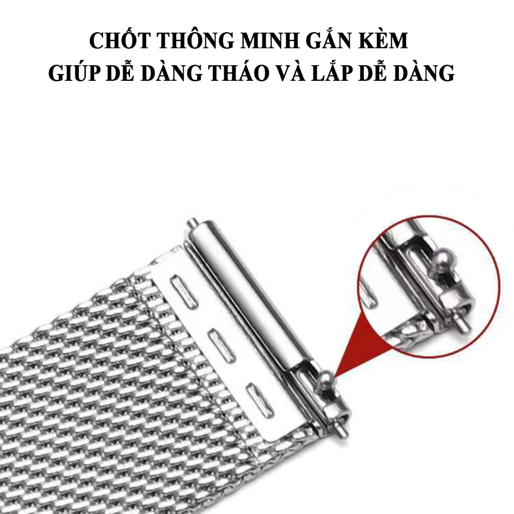 Dây đồng hồ thép nam nữ cao cấp không gỉ dạng lưới Milanese kèm chốt thông minh 10mm 12mm 14mm 16mm 17mm 18mm 19mm 20mm