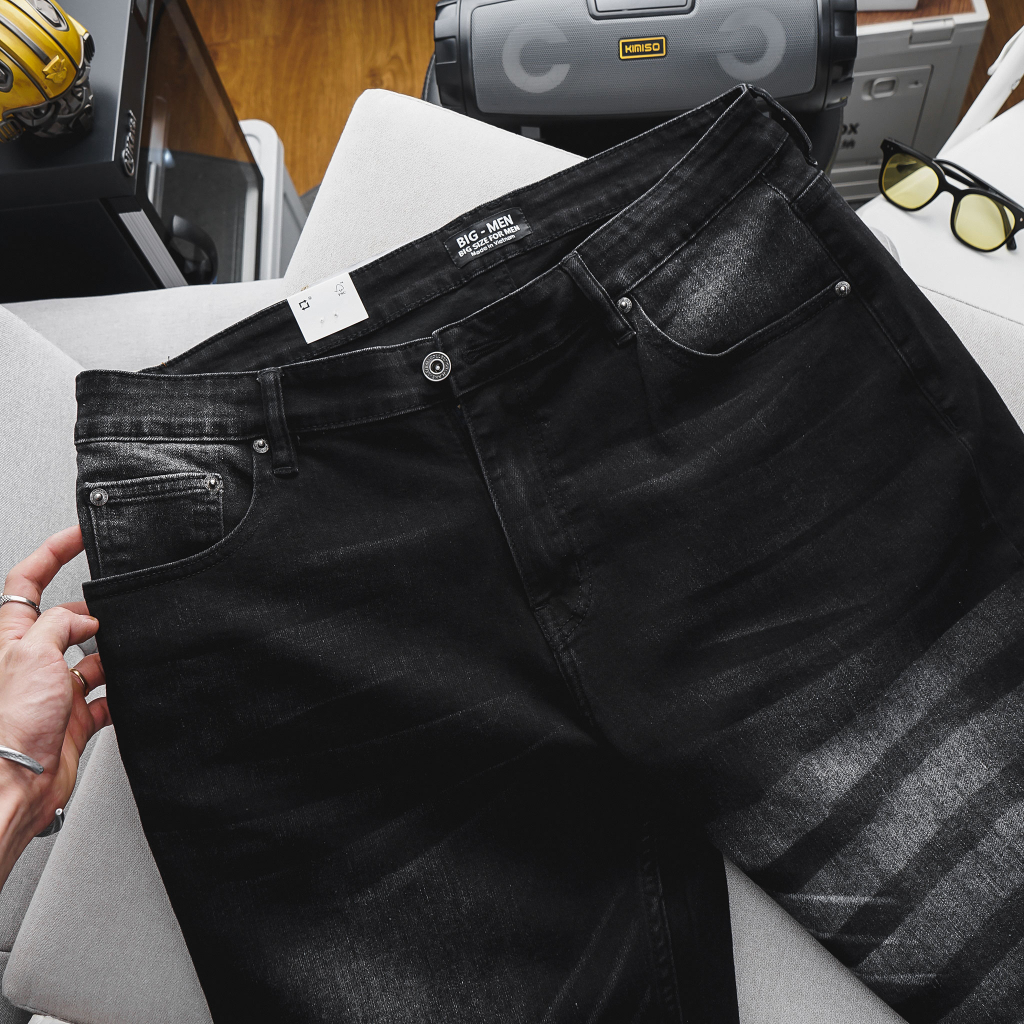 Big Men- Quần short jean đen wash thời trang 85-130kg