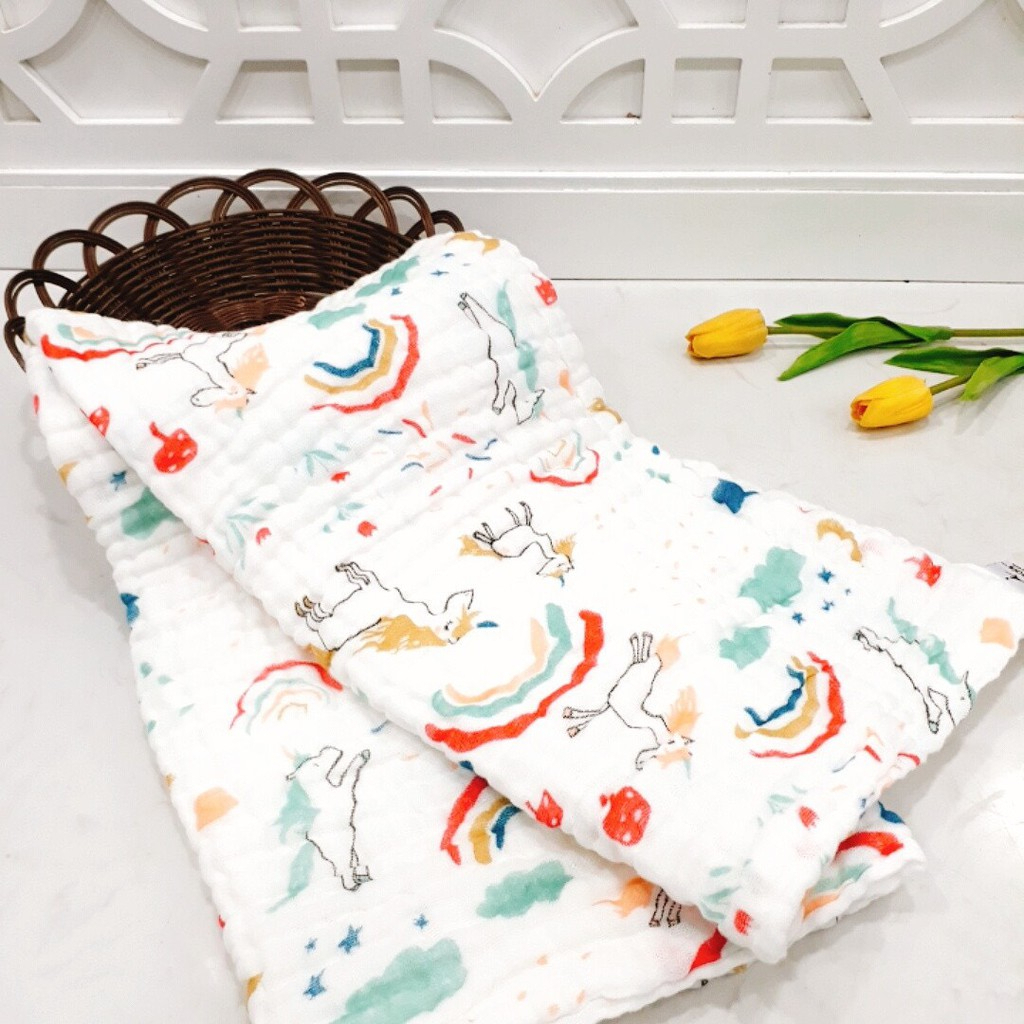 Khăn tắm xô 6 lớp nhăn KT 105x105cm siêu mềm, siêu thấm hút cho bé sơ sinh.