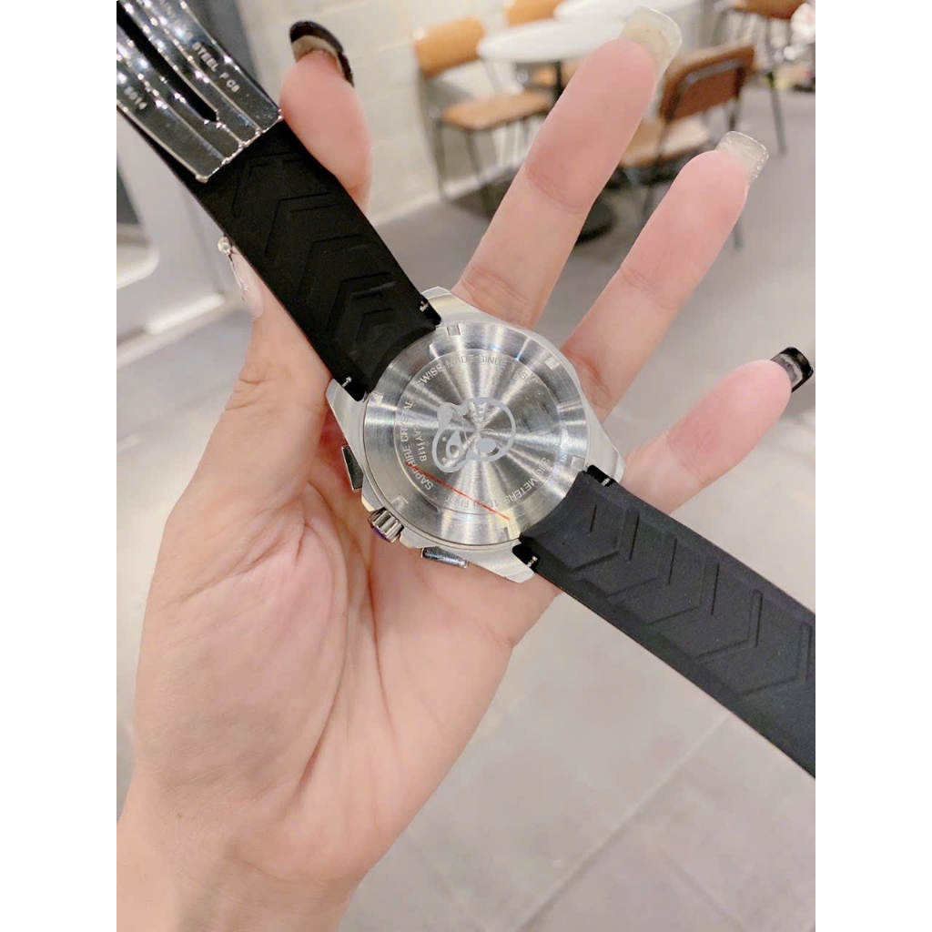 Đồng Hồ Nam Quartz Tagheuer Chronograph Dây Silicon Mặt Xanh, Size 43mm