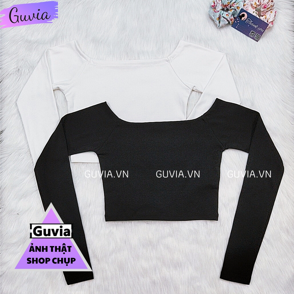 Áo Croptop Nữ TAY DÀI TRỄ VAI Ôm Body, Áo Thun Croptop Kiểu Sexy Chất Thun Borip Thời Trang GUVIA