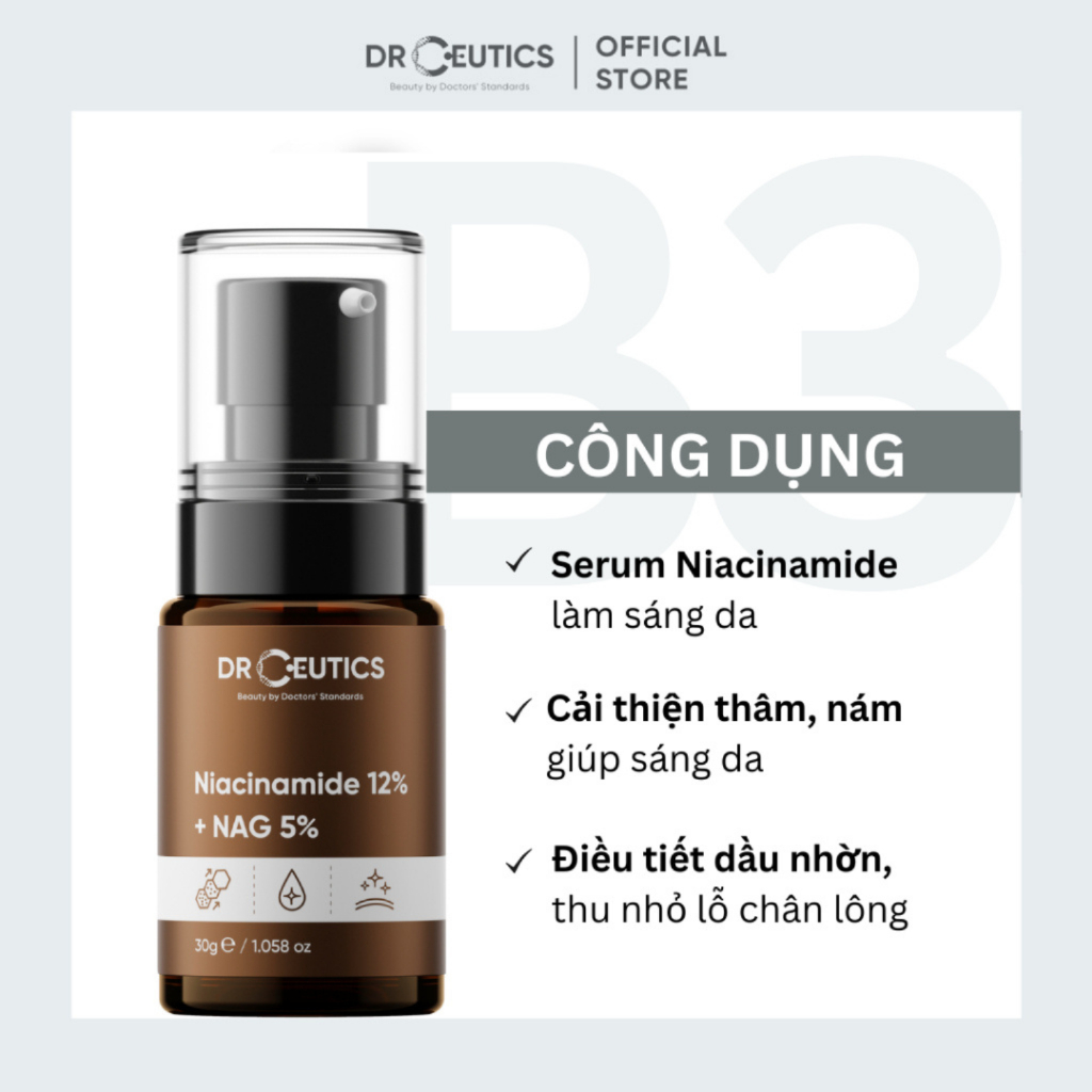 Serum B3 DrCeutics Niacinamide 12% + NAG 5% Giảm Thâm Sáng Da