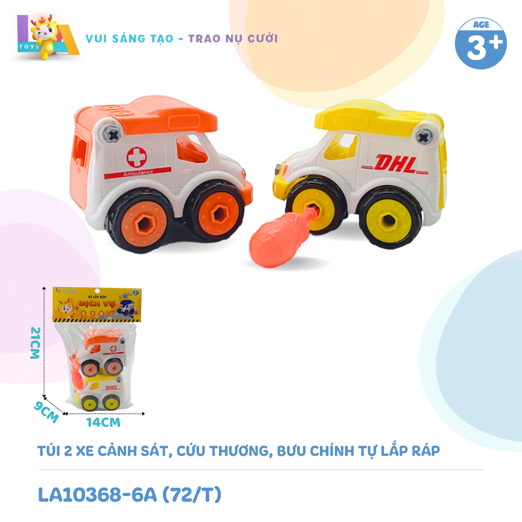 Túi 2 xe lắp ráp / Xe khủng long / Xe công trình/Xe con Thú/Xe cứu hộ/Xe cứu thương/ Đồ chơi trẻ em/Đồ chơi sáng tạo