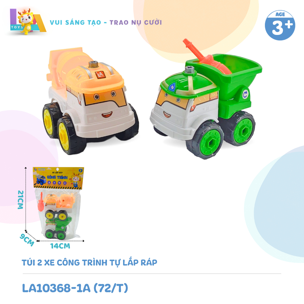 Túi 2 xe lắp ráp / Xe khủng long / Xe công trình/Xe con Thú/Xe cứu hộ/Xe cứu thương/ Đồ chơi trẻ em/Đồ chơi sáng tạo
