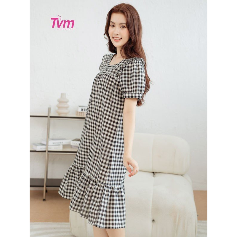 Đầm nữ ngắn tay DA609 Tvm Luxury Homewear, chất liệu kate boiz