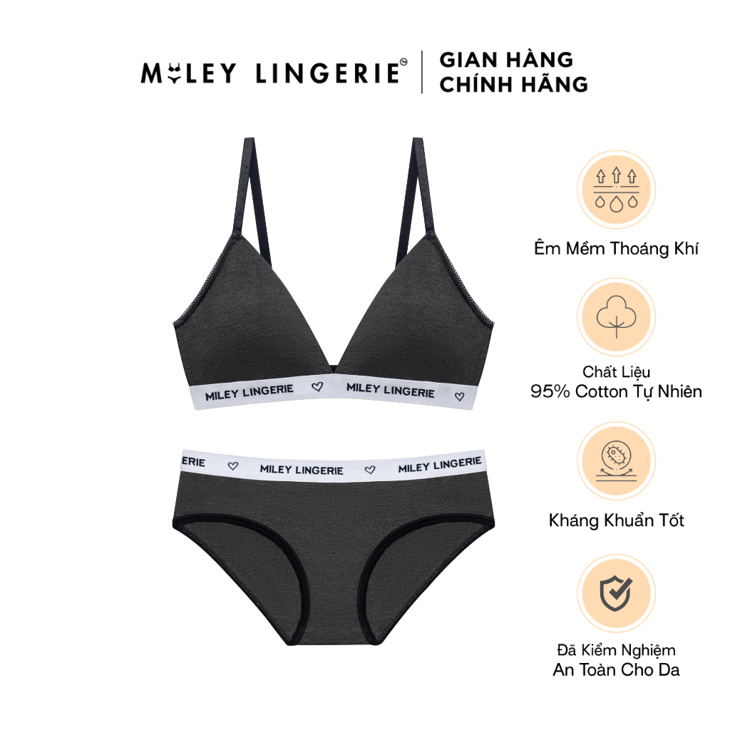 Bộ Đồ Lót Áo Ngực Không Gọng và Quần Đồng Bộ Cotton Dark Grey Being Me Miley Lingerie