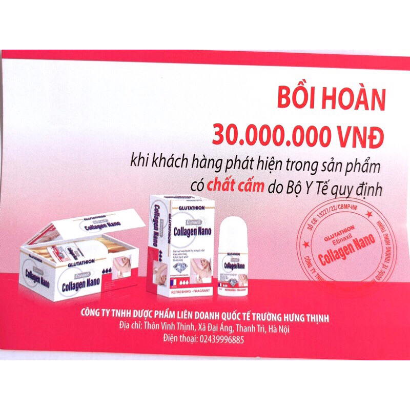 Lăn Nách Ngăn Mùi, Giảm Thâm Vùng Nách Glutathion  Etinaxil Collagen Nano
