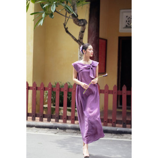 Đầm Katie chất liệu tơ tổng hợp & lót lụa tổng hợp dáng suông cổ dây nơ trơn