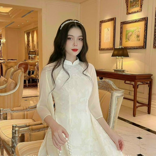 Áo Dài Cách Tân ⚡HÀNG MỚI⚡, Áo dài thiết tay loe chất liệu REN hoa nổi độc đáo