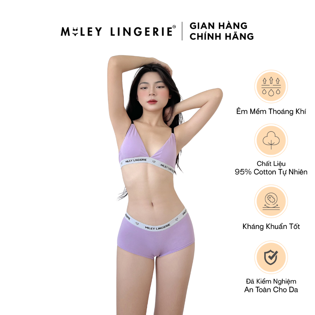Bộ Đồ Lót Cổ Chữ V Phối Quần Boy Short Sợi Vải Thiên Nhiên Mauve Purple Being Me Miley Lingerie