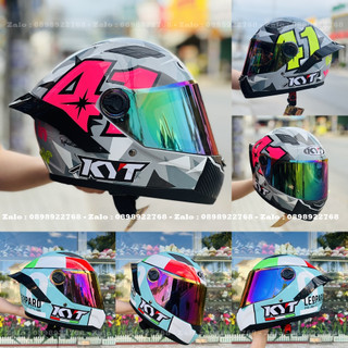 Mũ Fullface Asia Leopard Lên Tem Decal KYT Đuôi Gió Kính Màu Cực Đẹp