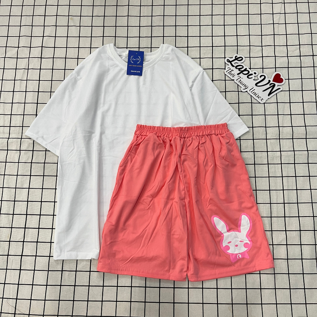Set Đồ Bộ Lửng Áo Trơn Đen/Trắng Unisex- Lapi VN Áo+ Quần Đùi Vải Thun Cotton Thoáng Mát, Freesize Đến 65kg