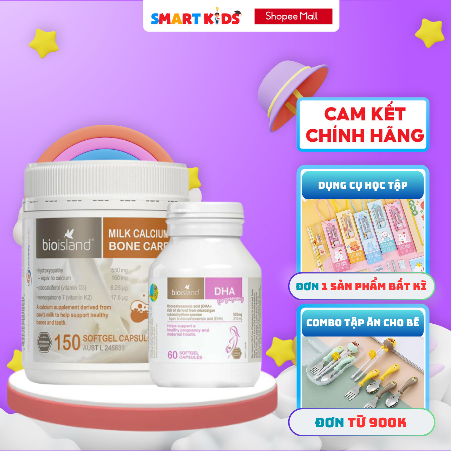 Combo viên uống DHA bầu và canxi sữa Bone Care Bio Island bổ sung dinh dưỡng toàn diện cho mẹ bầu, sau sinh