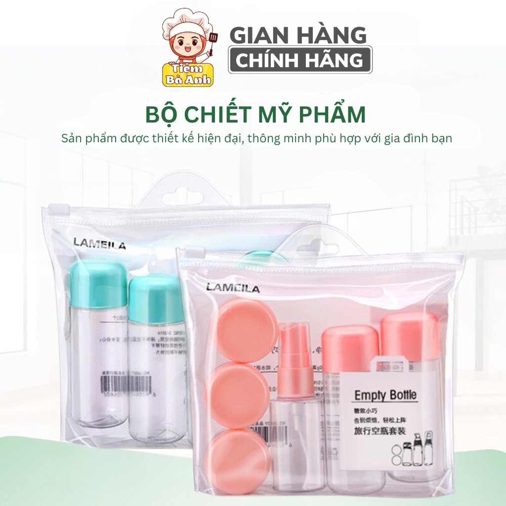 Bộ chiết mỹ phẩm du lịch cao cấp gồm 7 món dụng cụ chiết mini tiện lợi, chai chiết nhựa cao cấp, túi zip có khoá kéo