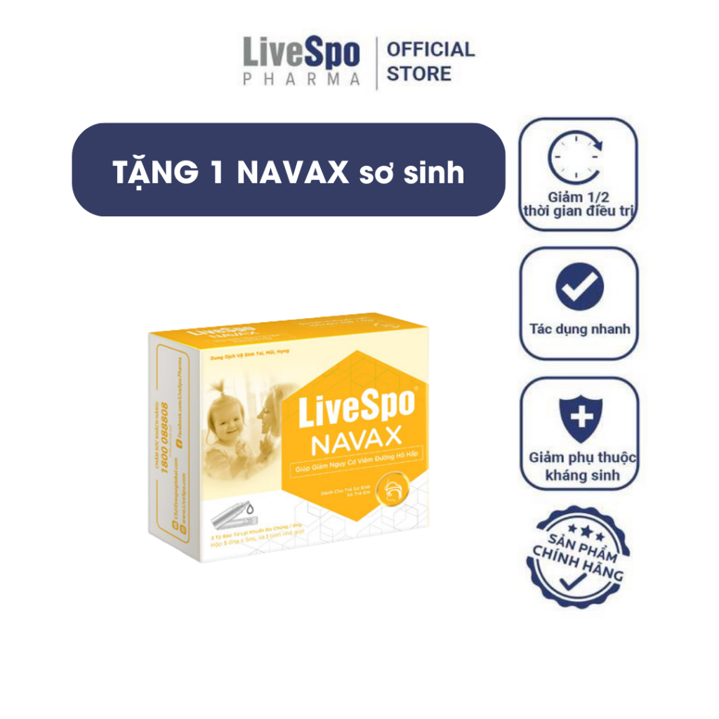 [Mua 3 tặng 1] Combo 1 LiveSpo NAVAX chuyên dụng và 2 NAVAX sơ sinh + Tặng 1 Navax sơ sinh -Hộp 4 ống và Hộp 5 ống x 5ml