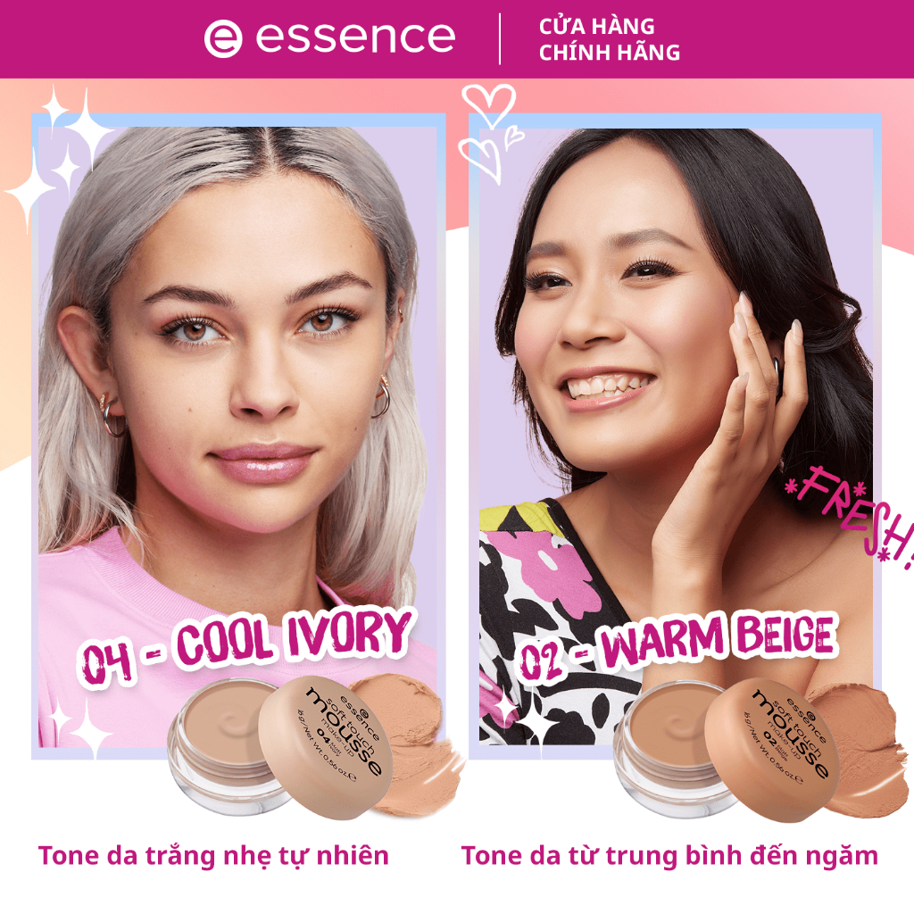 Phấn tươi Essence Soft Touch Mousse Makeup Đức che khuyết điểm chất kem mỏng nhẹ tự nhiên 16g