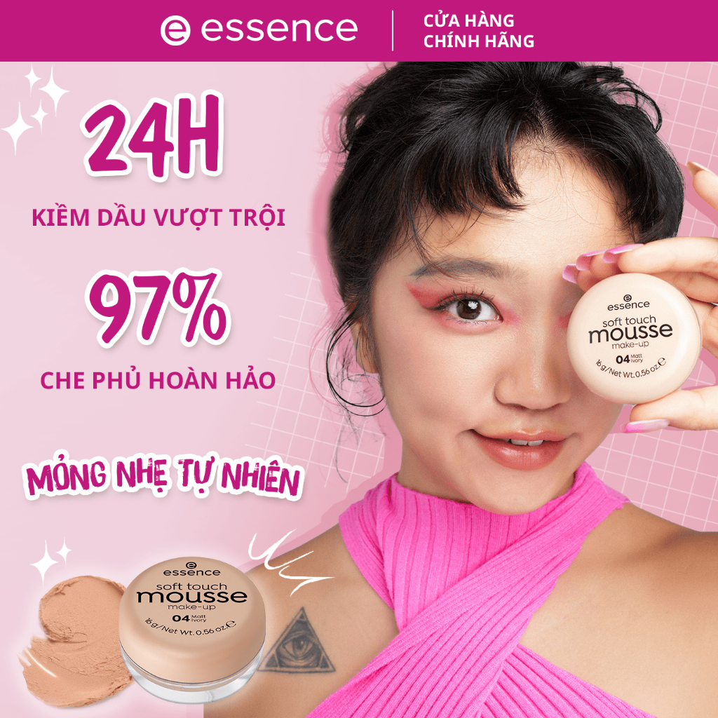 Phấn tươi Essence Soft Touch Mousse Makeup Đức che khuyết điểm chất kem mỏng nhẹ tự nhiên 16g