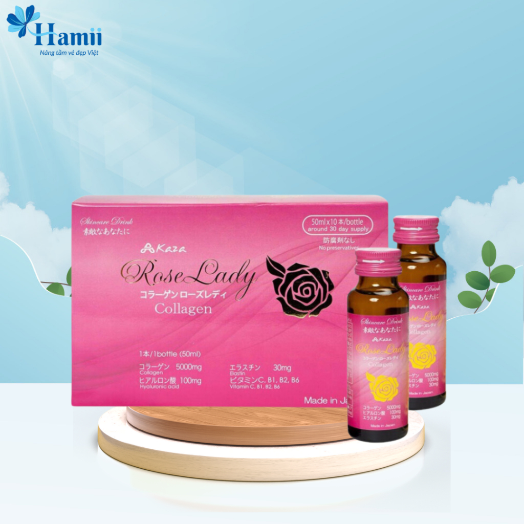 Nước Uống Bổ Sung Collagen Rose Lady 5000mg 50ml x 10 lọ Nhật Bản