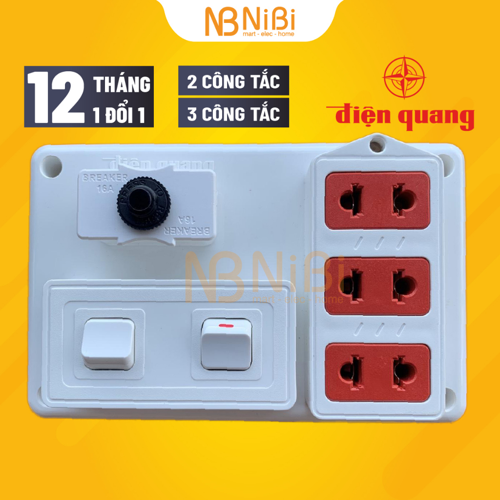 Bảng điện Điện Quang FEP 32W, bảng điện nổi lắp sẵn công tắc và ổ cắm điện, Bảo hành 12 tháng 1 đổi 1