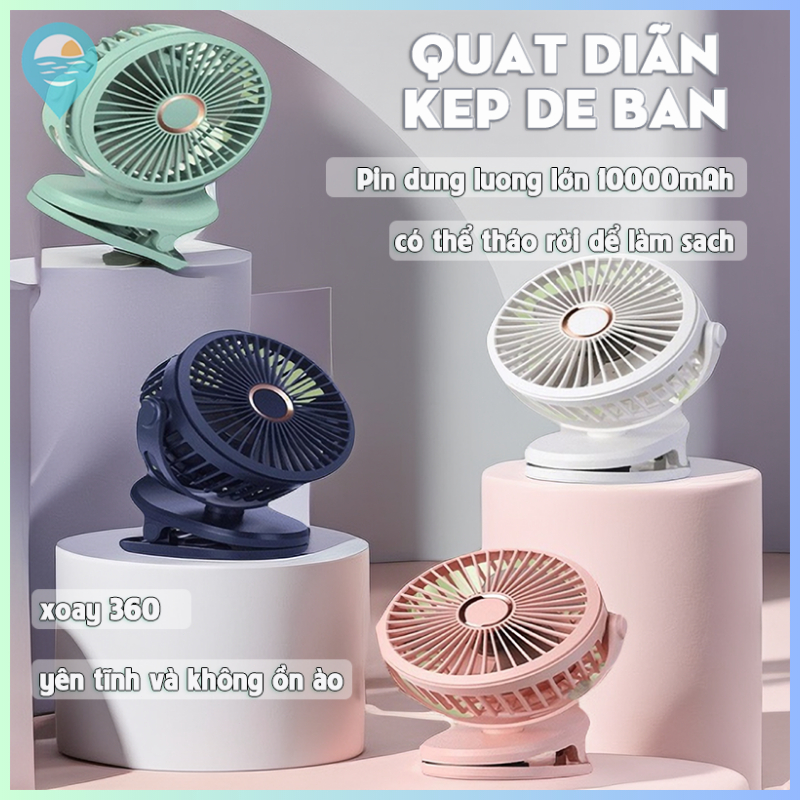 Quạt điện kẹp sạc điều chỉnh 4 cấp độ không gây tiếng ồn GF07 15000mAh xoay 360°