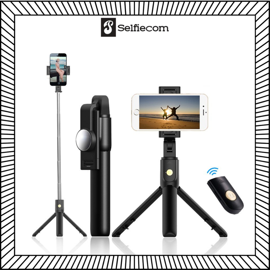 Gậy chụp hình 3 chân có bluetooth Selfiecom K10 chụp ảnh selfie tự sướng bằng remote, kẹp xoay 360 độ