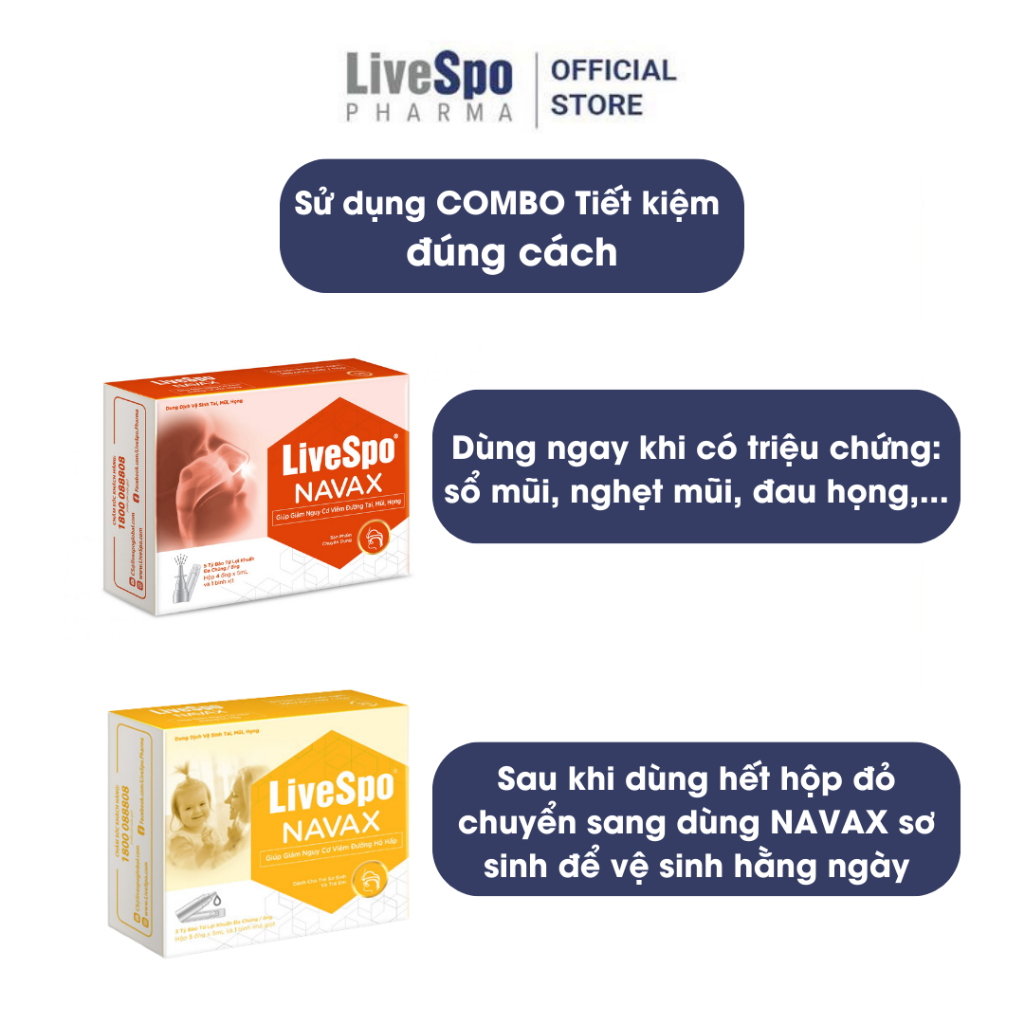 [Mua 3 tặng 1] Combo 1 LiveSpo NAVAX chuyên dụng và 2 NAVAX sơ sinh + Tặng 1 Navax sơ sinh -Hộp 4 ống và Hộp 5 ống x 5ml