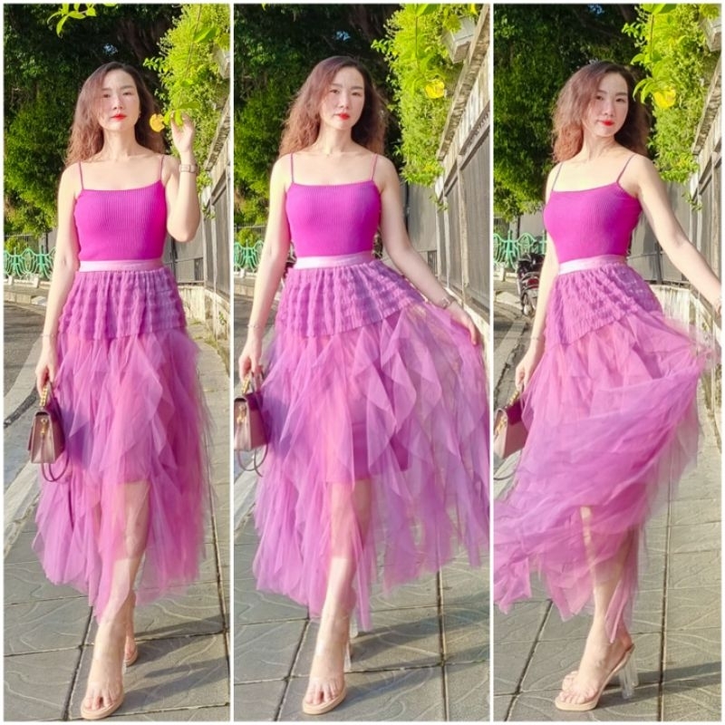 Chân váy công chúa ren lưới bèo rơi, dáng dài thướt tha, mix đồ cực xinh, mặc full 4 mùa Ảnh thật