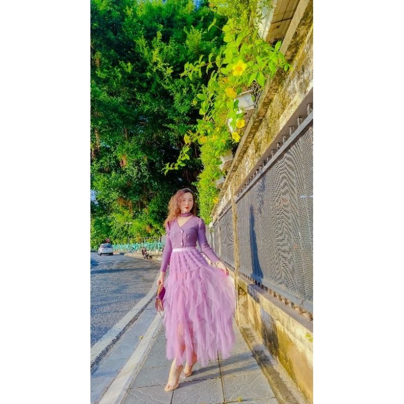 Chân váy công chúa ren lưới bèo rơi, dáng dài thướt tha, mix đồ cực xinh, mặc full 4 mùa Ảnh thật