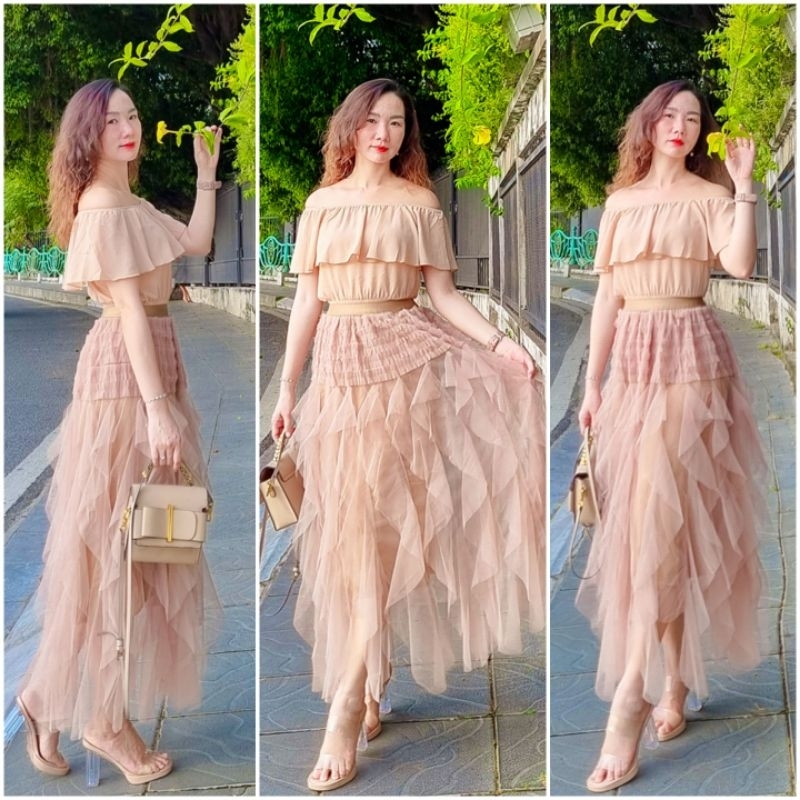 Chân váy công chúa ren lưới bèo rơi, dáng dài thướt tha, mix đồ cực xinh, mặc full 4 mùa Ảnh thật