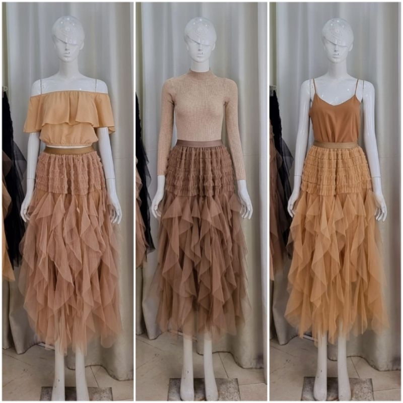 Chân váy công chúa ren lưới bèo rơi, dáng dài thướt tha, mix đồ cực xinh, mặc full 4 mùa Ảnh thật