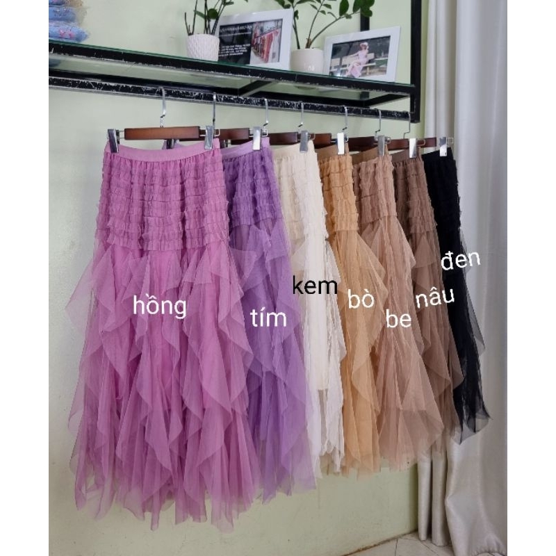 Chân váy công chúa ren lưới bèo rơi, dáng dài thướt tha, mix đồ cực xinh, mặc full 4 mùa Ảnh thật