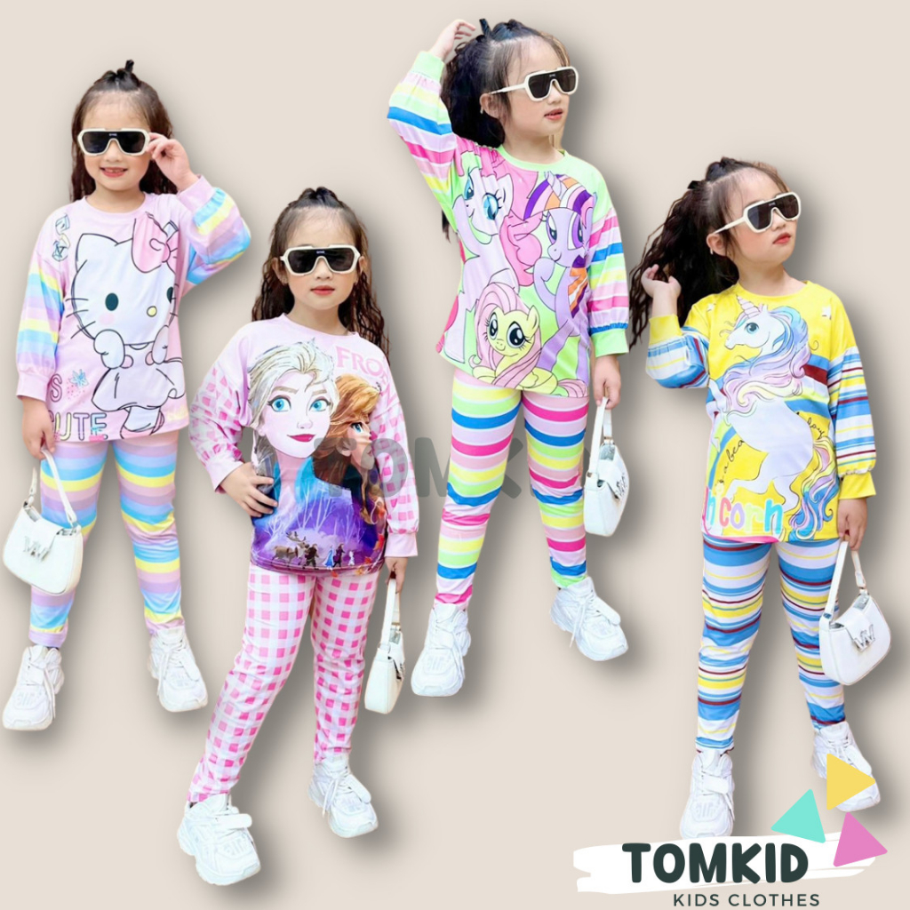 Đồ bộ dài tay bé gái đồ ngủ cho bé chất thun lạnh loại 1 thoáng mát không giãn bền bỉ 9-42kg Tomkids