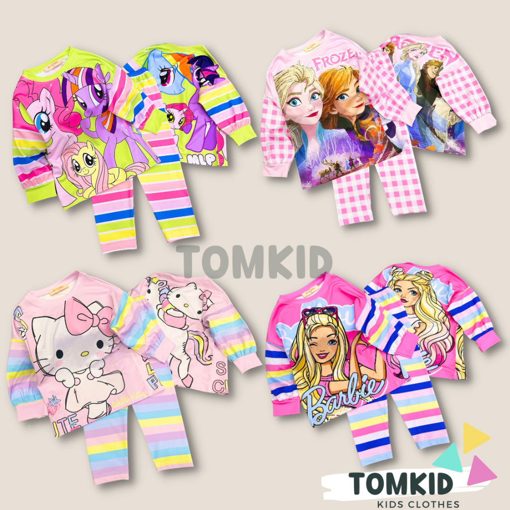 Đồ bộ dài tay bé gái đồ ngủ cho bé chất thun lạnh loại 1 thoáng mát không giãn bền bỉ 9-42kg Tomkids