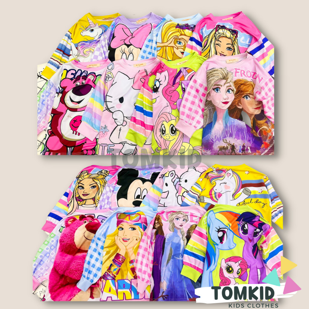 Đồ bộ dài tay bé gái đồ ngủ cho bé chất thun lạnh loại 1 thoáng mát không giãn bền bỉ 9-42kg Tomkids