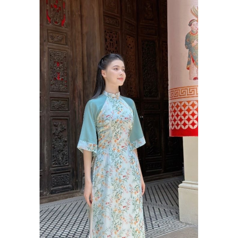 Áo dài nữ 💝FREESHIP💝 Áo dài nữ hoa phối tay trơn