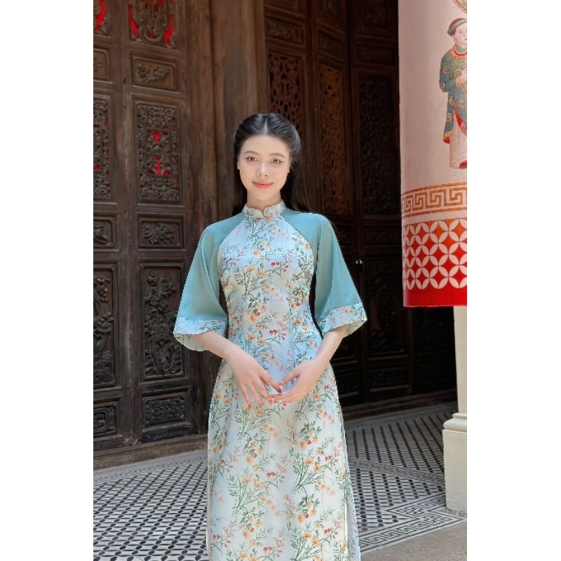 Áo dài nữ 💝FREESHIP💝 Áo dài nữ hoa phối tay trơn