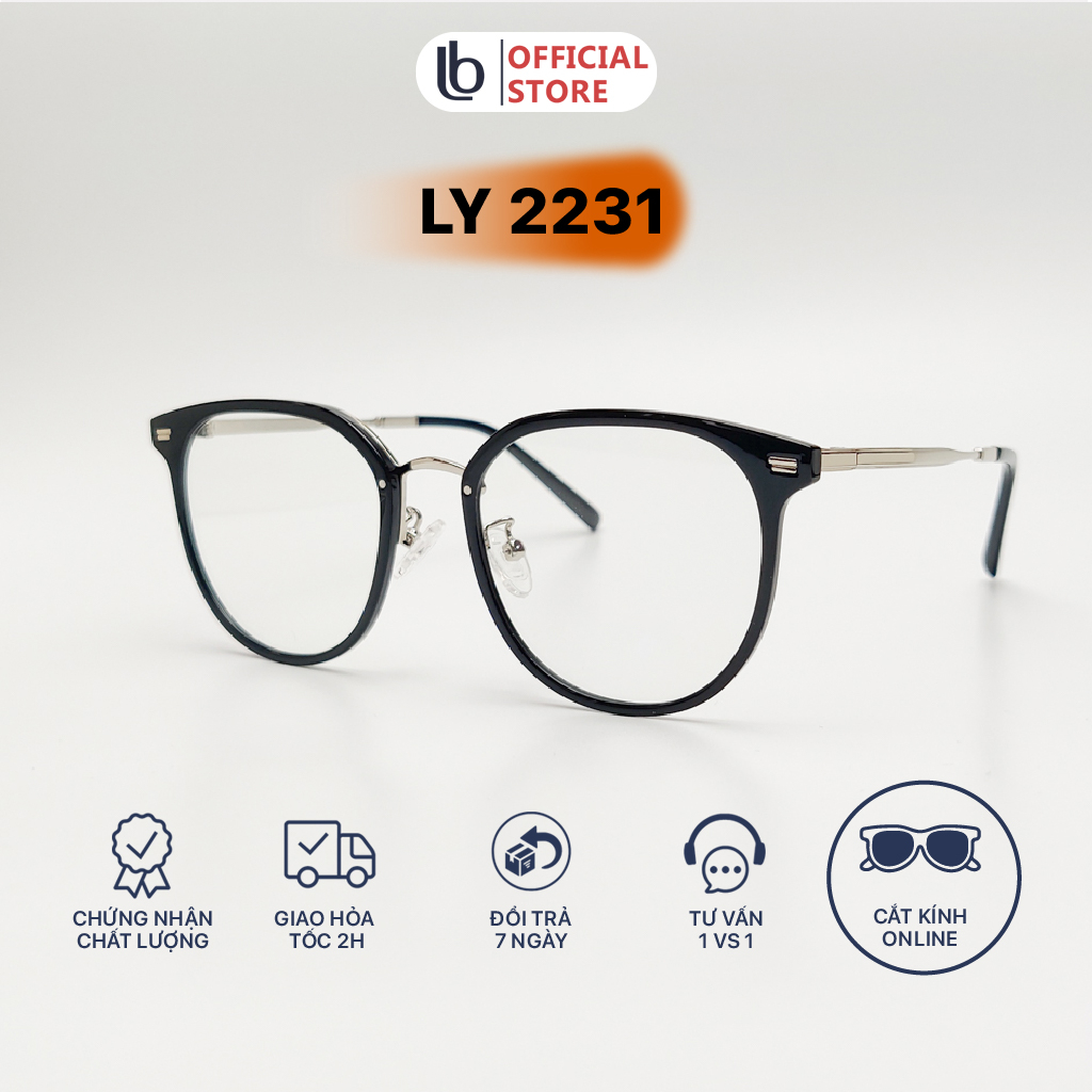 Gọng mắt kính Nhựa dẻo LB Luxury Eyewear LY2231 Dáng Tròn - Đen/ Trong suốt