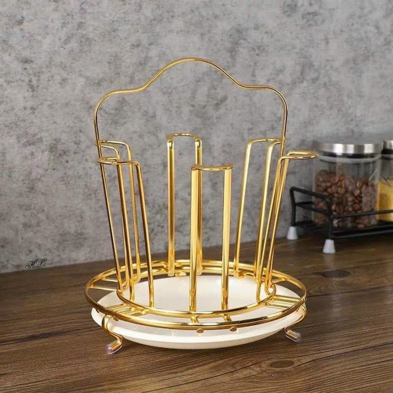 Khay úp cốc để bàn uống nước được mạ vàng cao cấp