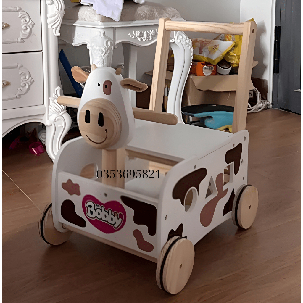 Xe đẩy kiêm chòi chân cho bé bằng gỗ kết hợp lego- Quà tặng BOBBY